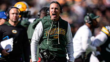 Green Bay Packers head coach Matt LaFleur reacts to a play against Detroit Lions during the first half at Lambeau Field in Green Bay, Wis., on Sunday, September 7, 2025.