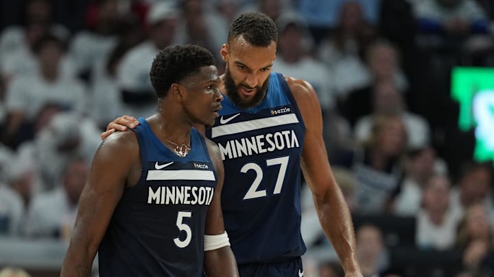 Minnesota Timberwolves guard Anthony Edwards and center Rudy Gobert Minnesota Timberwolves guard Anthony Edwards and center Rudy Gobert