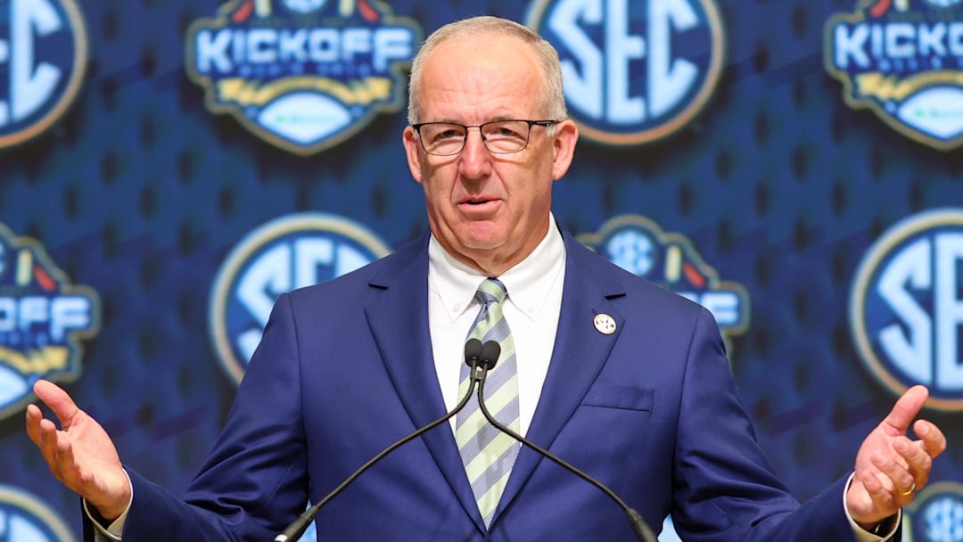 SEC commissioner Greg Sankey speaks to the media during the SEC Media Day at Omni Atlanta Hotel.