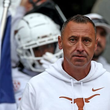 Texas Longhorns head coach Steve Sarkisian walks out of the locker room prior to the game against the Mississippi State Bulldogs at Davis Wade Stadium at Scott Field.