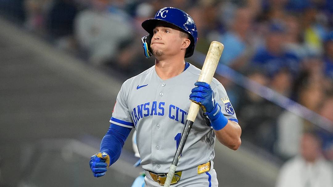 Aug 26, 2026; Toronto, Ontario, CAN; Kansas City Royals left fielder Isaac Collins (1) reacts after striking out against the Toronto Blue Jays during the eighth inning at Rogers Centre. Mandatory Credit: John E. Sokolowski-Imagn Images Aug 26, 2026; Toronto, Ontario, CAN; Kansas City Royals left fielder Isaac Collins (1) reacts after striking out against the Toronto Blue Jays during the eighth inning at Rogers Centre. Mandatory Credit: John E. Sokolowski-Imagn Images