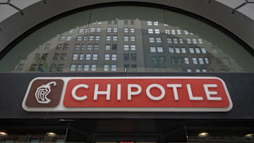 Sign at the entrance to a Chipotle store in Manhattan...