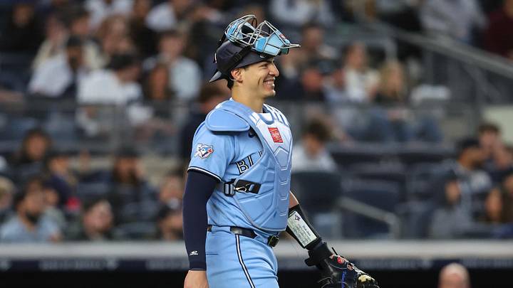 May 21, 2026; Bronx, New York, USA;  Toronto Blue Jays catcher Brandon Valenzuela (59) at Yankee Stadium. Mandatory Credit: Wendell Cruz-Imagn Images