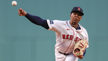 Boston Red Sox starting pitcher Brayan Bello (66) throws a pitch during the first inning against the Kansas City Royals at Fenway Park.