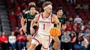 Nebraska guard Sam Hoiberg handles the ball in transition against USC Upstate.
