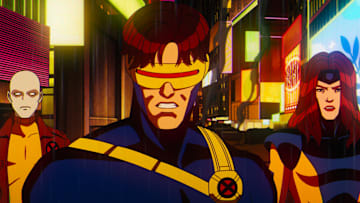 (L-R): Morph (voiced by JP Karliak), Cyclops (voiced by Ray Chase) and Jean Grey (voiced by Jennifer Hale) in Marvel Animation's X-MEN '97. Photo courtesy of Marvel Animation. © 2024 MARVEL.