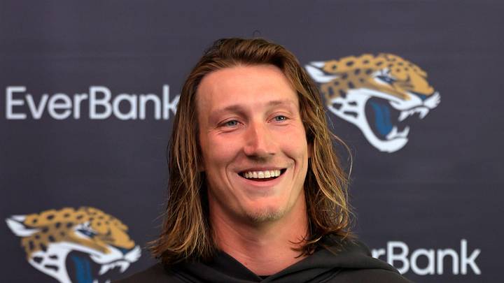 Jacksonville Jaguars quarterback Trevor Lawrence speaks during a press conference at the Miller Electric Center, Monday, April 20, 2026 in Jacksonville, Fla.