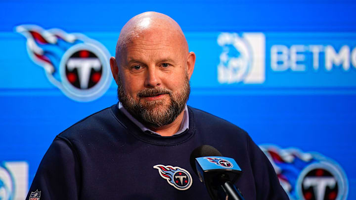 Tennessee Titans offensive coordinator Brian Daboll addresses the media at his first press conference since his hiring was announced at Ascension St. Thomas Sports Park in Nashville, Tenn., Wednesday, Feb. 18, 2026.