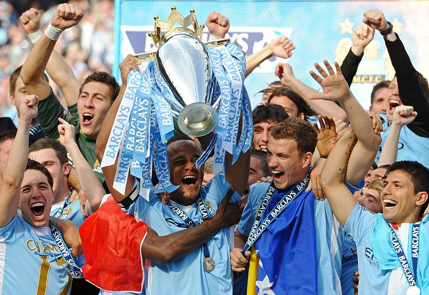 Manchester City celebrating the 2011–12 Premier League title.