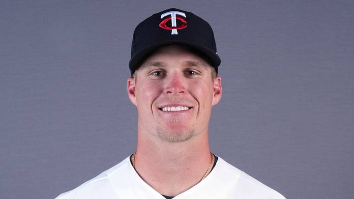 Feb 19, 2026; Lee County, FL, USA; Minnesota Twins center fielder Walker Jenkins (75) poses during photo day at Hammond Stadium. Mandatory Credit: Jim Rassol-Imagn Images
