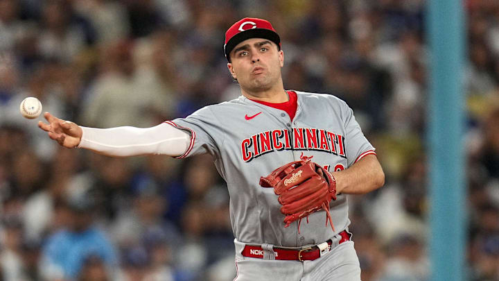 Cincinnati Reds third baseman Sal Stewart (43) plays a ground ball