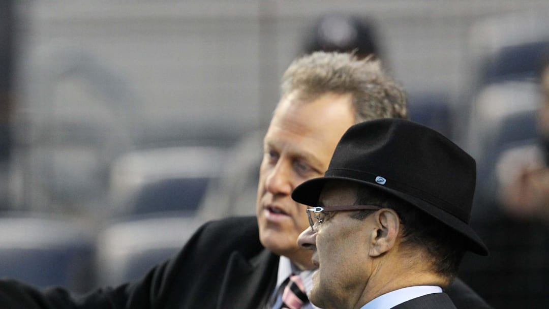 MLB vice president of baseball operations Joe Torre (right) talks with broadcaster Michael Kay before game one of the 2012 ALCS against the Detroit Tigers at Yankee Stadium on Oct. 13, 2012. MLB vice president of baseball operations Joe Torre (right) talks with broadcaster Michael Kay before game one of the 2012 ALCS against the Detroit Tigers at Yankee Stadium on Oct. 13, 2012.
