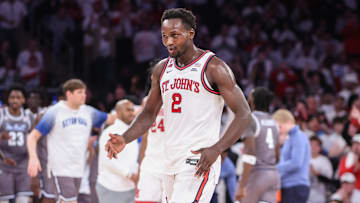 Mar 1, 2025; New York, New York, USA;  St. John's basketball forward Sadiku Ibine Ayo (2) at Madison Square Garden.