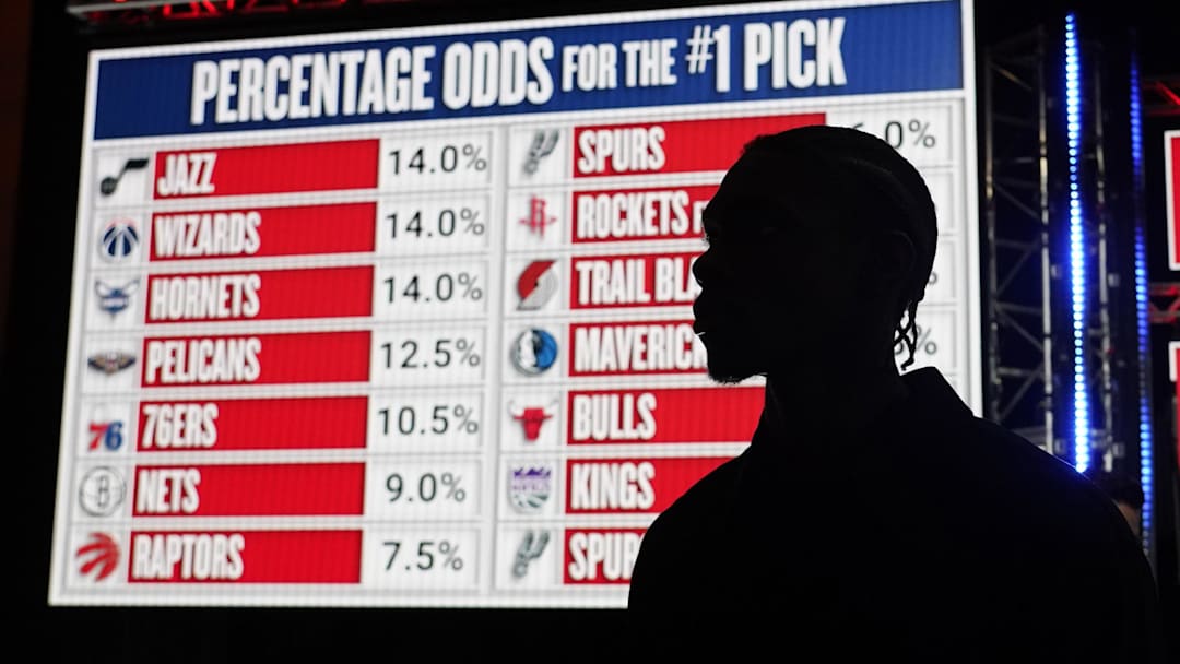 May 12, 2025; Chicago, Illinois, US; A draft prospect during the 2025 NBA Draft Lottery at McCormick Place. Mandatory Credit: David Banks-Imagn Images