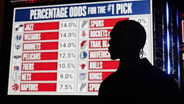 May 12, 2025; Chicago, Illinois, US; A draft prospect during the 2025 NBA Draft Lottery at McCormick Place. Mandatory Credit: David Banks-Imagn Images