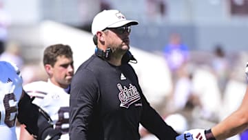 Mississippi State Bulldogs coach Jeff Lebby looks onto the field during the fourth quarter against the Florida Gators at Davis Wade Stadium at Scott Field. 