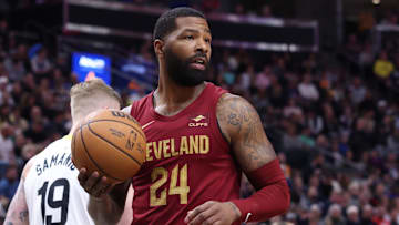 Cleveland Cavaliers forward Marcus Morris Sr. reacts to a call against the Utah Jazz.