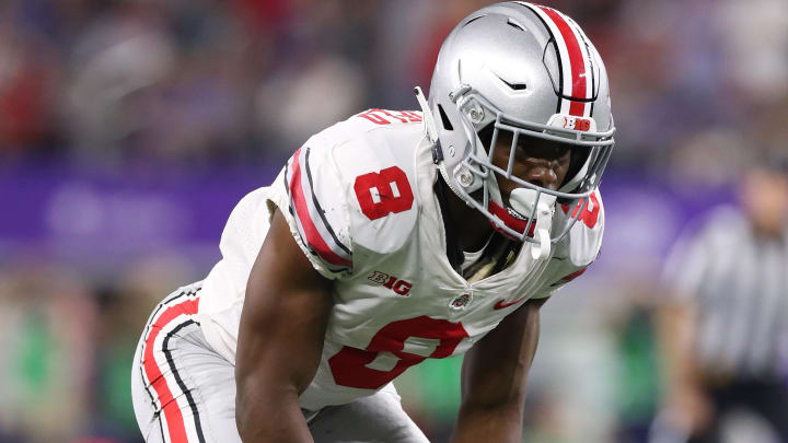 Sep 15, 2018; Arlington, TX, USA; Ohio State Buckeyes cornerback Kendall Sheffield (8) in action against the Texas Christian Horned Frogs at AT&T Stadium. Mandatory Credit: Matthew Emmons-USA TODAY Sports