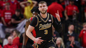 Purdue Boilermakers guard Braden Smith (3) reacts after a three-point basket