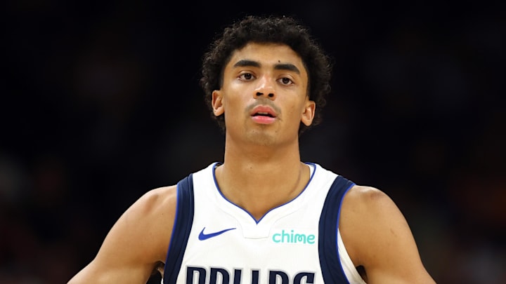 Apr 8, 2026; Phoenix, Arizona, USA; Dallas Mavericks guard Max Christie (00) against the Phoenix Suns at Mortgage Matchup Center. Mandatory Credit: Mark J. Rebilas-Imagn Images