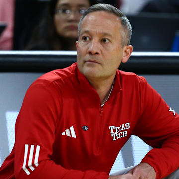 Texas Tech Red Raiders head coach Grant McCasland in the first half of a first round men’s NCAA Tournament game against the North Carolina-Wilmington Seahawks at Intrust Bank Arena. 