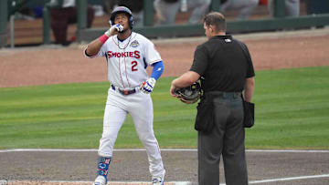 The Smokies’ Pedro Ramirez (2) walks across home plate after hitting a home run during a game between the Knoxville Smokies and the Birmingham Barons, at Covenant Health Park in downtown Knoxville’s Old City, June 24, 2025.