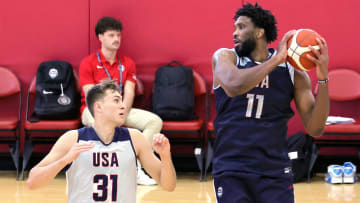 Duke basketball freshman Cooper Flagg battles against Joel Embiid