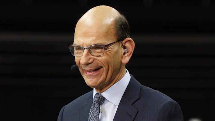 Jan 6, 2018; Atlanta, GA, USA; ESPN broadcaster Paul Finebaum during media day at Philips Arena. Mandatory Credit: Brett Davis-Imagn Images Jan 6, 2018; Atlanta, GA, USA; ESPN broadcaster Paul Finebaum during media day at Philips Arena. Mandatory Credit: Brett Davis-Imagn Images