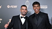 Lamine Yamal et son père Mounir Nasraoui à la 68e édition du Ballon D'Or au Theatre Du Chatelet, à Paris.