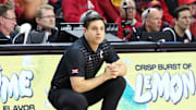 Feb 15, 2025; Ames, Iowa, USA; Cincinnati Bearcats head coach Wes Miller watches his team play the Iowa State Cyclones during the first half at James H. Hilton Coliseum. Mandatory Credit: Reese Strickland-Imagn Images