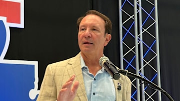 Louisiana Gov. Jeff Landry speaks to an audience at Louisiana Tech University on Aug. 25, 2025.