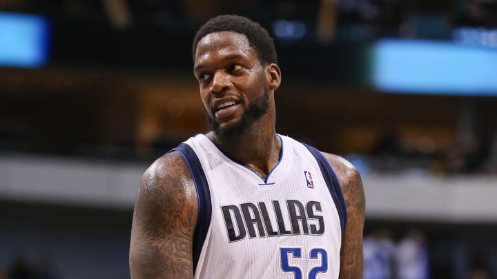 Oct 26, 2012; Dallas, Tx, USA; Dallas Mavericks center Eddy Curry (52) reacts to a foul call during the second half against the Charlotte Bobcats at the American Airlines Center. Dallas won 99-82. Mandatory Credit: Kevin Jairaj-USA TODAY Sports