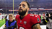 Sep 15, 2025; Houston, Texas, USA;  Tampa Bay Buccaneers wide receiver Mike Evans (13) looks on after the game against the Houston Texans at NRG Stadium. Mandatory Credit: Thomas Shea-Imagn Images