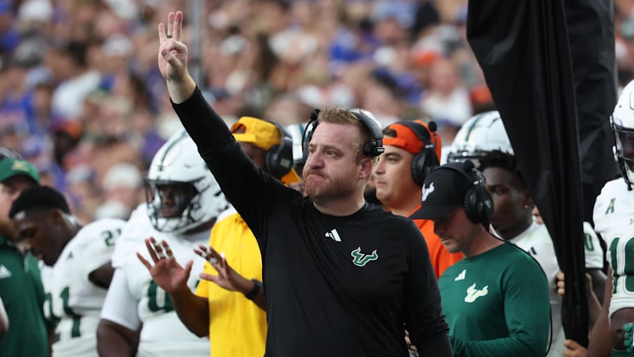 Sep 6, 2025; Gainesville, Florida, USA; South Florida Bulls head coach Alex Golesh against the Florida Gators