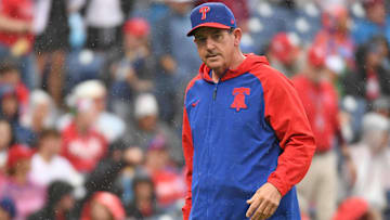Philadelphia Phillies manager Rob Thomson (59) walks off the field against the Arizona Diamondbacks at Citizens Bank Park.