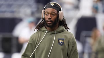 Nov 9, 2025; Houston, Texas, USA; Jacksonville Jaguars wide receiver Jakobi Meyers (3) warms up prior to a game against the Houston Texans at NRG Stadium. Mandatory Credit: Thomas Shea-Imagn Images