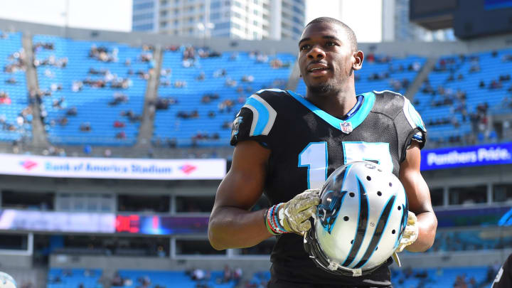 Nov 4, 2018; Charlotte, NC, USA; Carolina Panthers wide receiver Devin Funchess (17) on the field