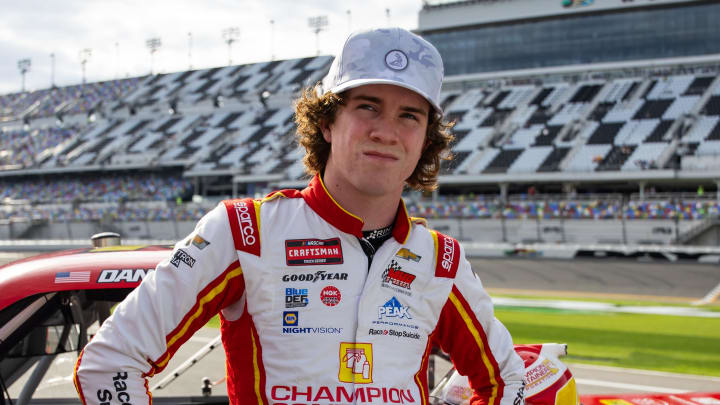 Feb 16, 2024; Daytona Beach, Florida, USA; NASCAR Truck Series driver Daniel Dye (43) during the Fresh From Florida 250 at Daytona International Speedway. 