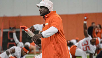 Clemson defensive tackles Coordinator Nick Eason during Clemson football first fall 2025 practice at the Allen N. Reeves Football Complex in Clemson, S.C. Thursday, July 31, 2025.