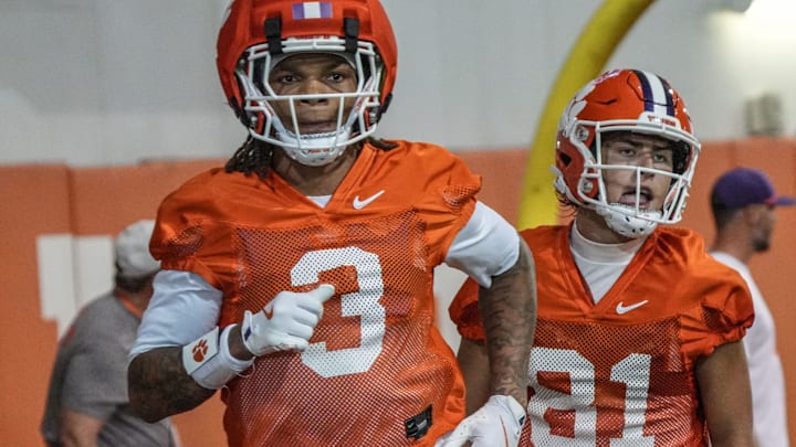 Clemson wide receiver Tristan Smith (3) during Clemson football 2025 practice at the Allen N. Reeves Football Complex in Clemson, S.C. Friday, August 1, 2025.