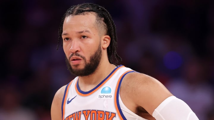 May 19, 2024; New York, New York, USA; New York Knicks guard Jalen Brunson (11) reacts during the third quarter of game seven of the second round of the 2024 NBA playoffs against the Indiana Pacers at Madison Square Garden. Mandatory Credit: Brad Penner-USA TODAY Sports