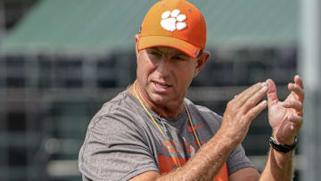 Clemson head coach Dabo Swinney during Clemson football 2025 practice at Jervey Meadows in Clemson, S.C. Wednesday, August 6, 2025.