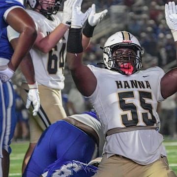 TL Hanna High reacts as his Yellow Jackets scored during the third quarter at Nixon Field at Byrnes High School in Duncan, S.C. Friday, August 22, 2025.