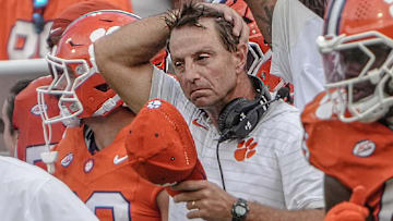 Sep 20, 2025; Clemson, South Carolina, USA; Clemson Tigers head coach Dabo Swinney late in the game against the Syracuse Orange at Memorial Stadium. Mandatory Credit: Ken Ruinard/GREENVILLE NEWS-USA TODAY Network via Imagn Images