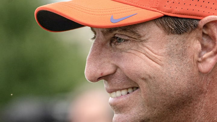 Clemson head coach Dabo Swinney during Clemson football 2025 practice at Jervey Meadows in Clemson, S.C. Wednesday, August 6, 2025.