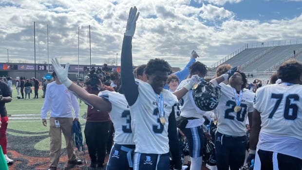 Berkeley Prep junior athlete Dallas Golden celebrates the Buccaneers upset of nationally ranked Norland 