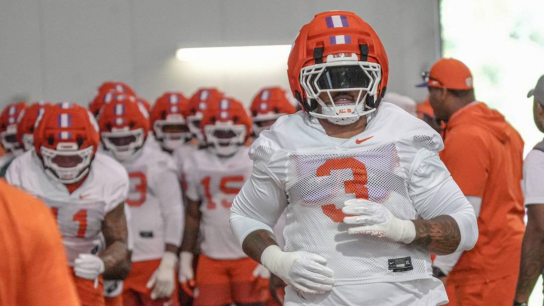 Clemson defensive end T.J. Parker (3) during Clemson football first fall 2025 practice at the Allen N. Reeves Football Complex in Clemson, S.C. Thursday, July 31, 2025.