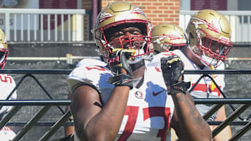 Florida State football players take part in drills during FSU final spring football practice of the 2023 season on Monday, April 17, 2023.

Jaylen Early