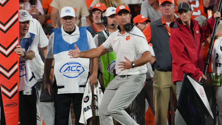 Clemson head coach Dabo Swinney during the fourth quarter at Memorial Stadium in Clemson, S.C. Saturday, September 6, 2025.