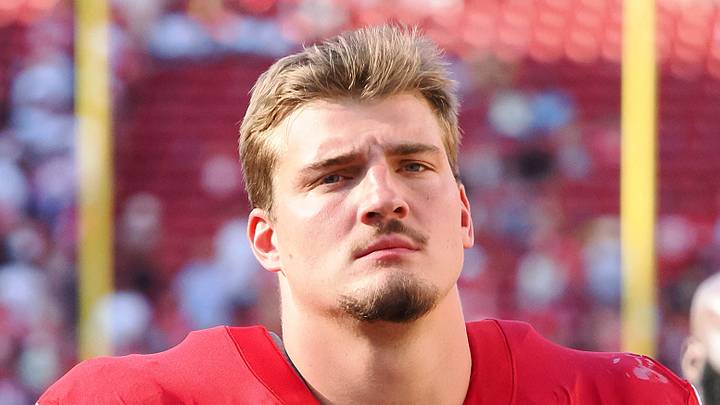 San Francisco 49ers offensive lineman Nick Zakelj (63)